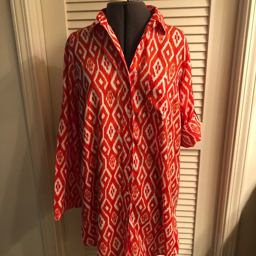 Land's End Orange & White Beach Coverup Size 10/12 (women's)